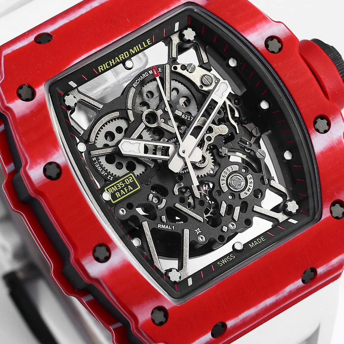 RM 035-02 Rafael Nadal TPT Red on White Rubber Strap
