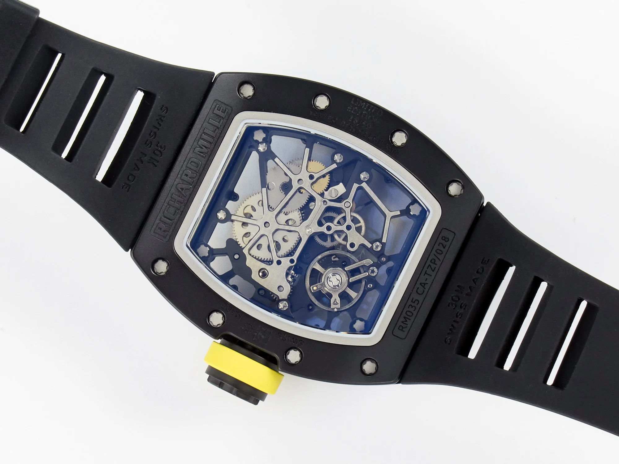 RM035-02 Black Ceramic SONIC Best Edition Skeleton Dial on Black Rubber Strap Clone RMUL1