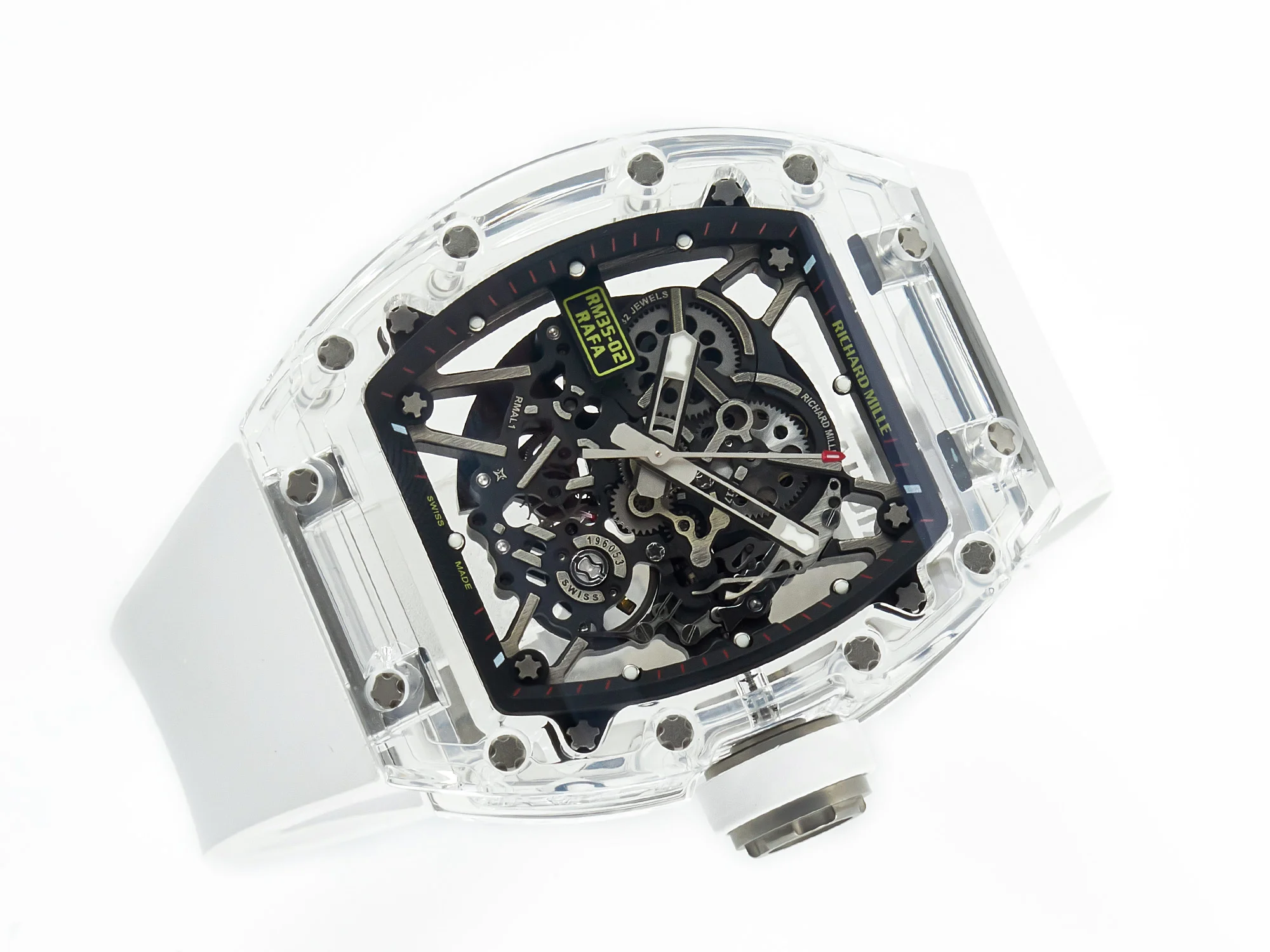 RM035 TRANSPARENT SONIC Best Edition Skeleton Dial on White Rubber Strap Clone RMUL2 V2