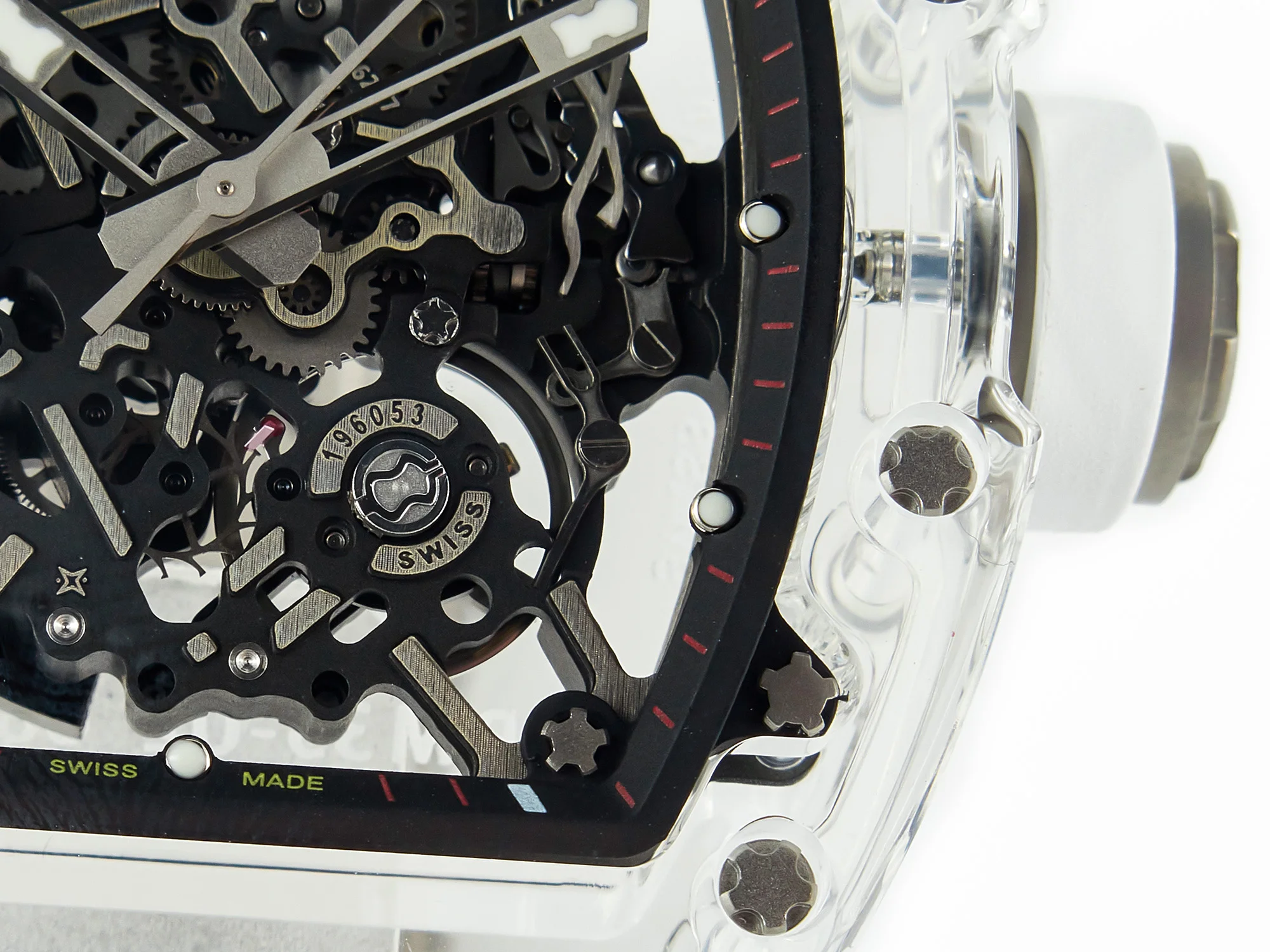 RM035 TRANSPARENT SONIC Best Edition Skeleton Dial on White Rubber Strap Clone RMUL2 V2