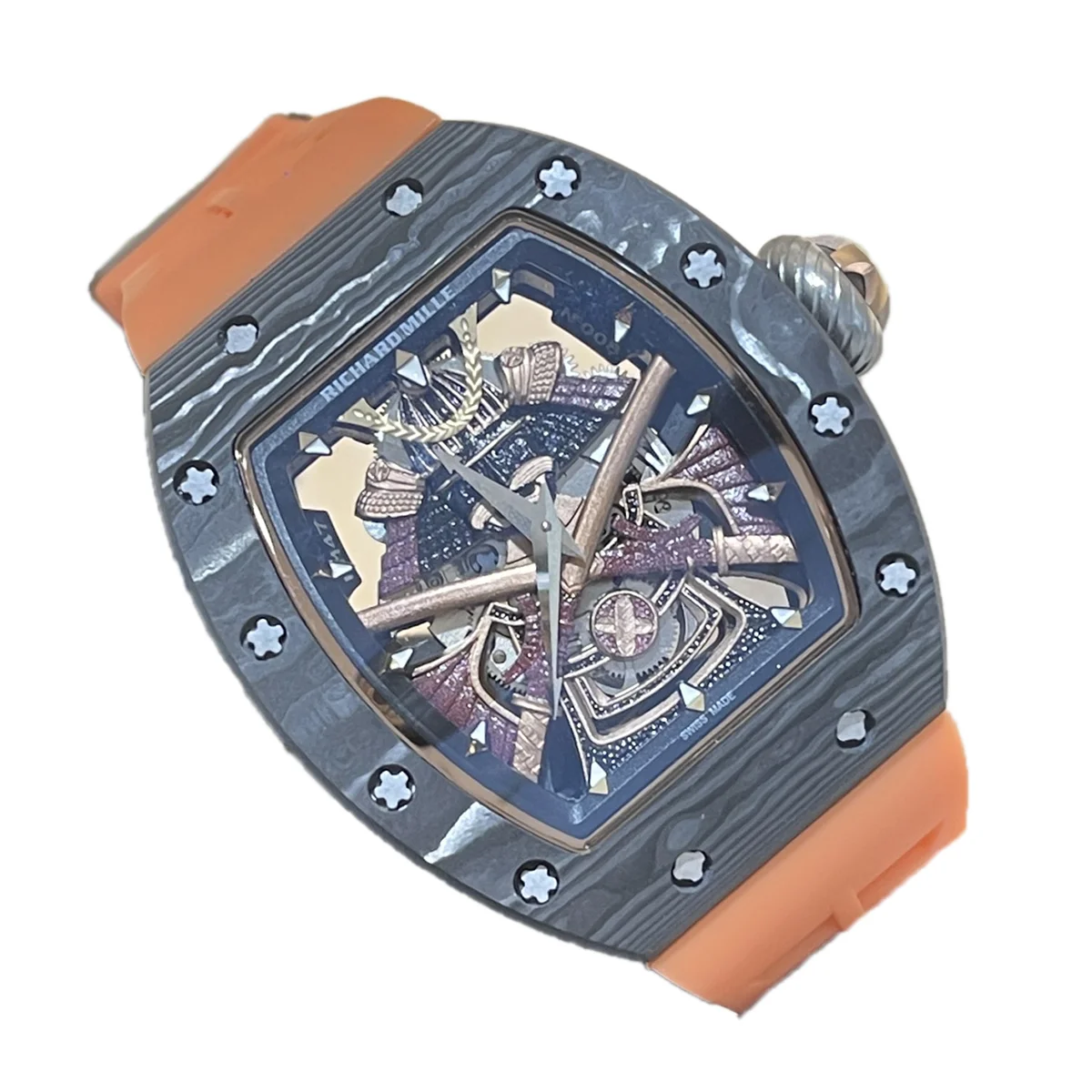RM047 Tourbillon Samurai NTPT Carbon on Orange Rubber Strap