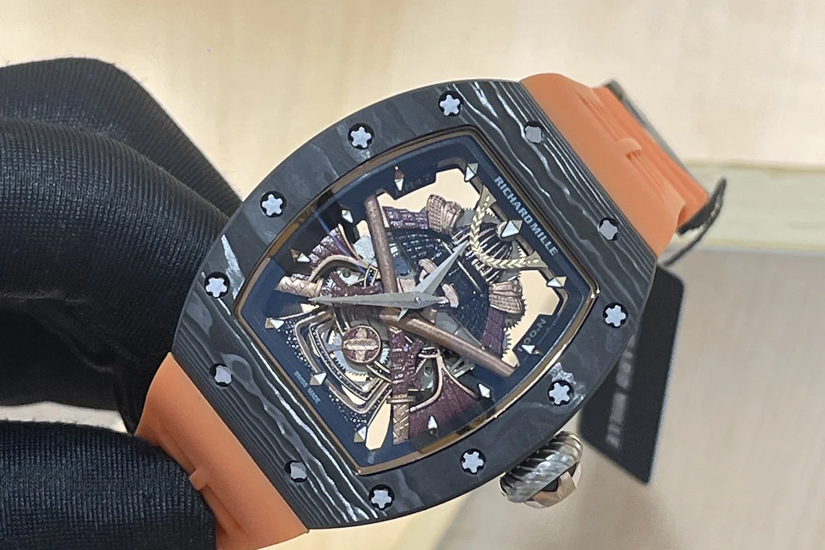 RM047 Tourbillon Samurai NTPT Carbon on Orange Rubber Strap