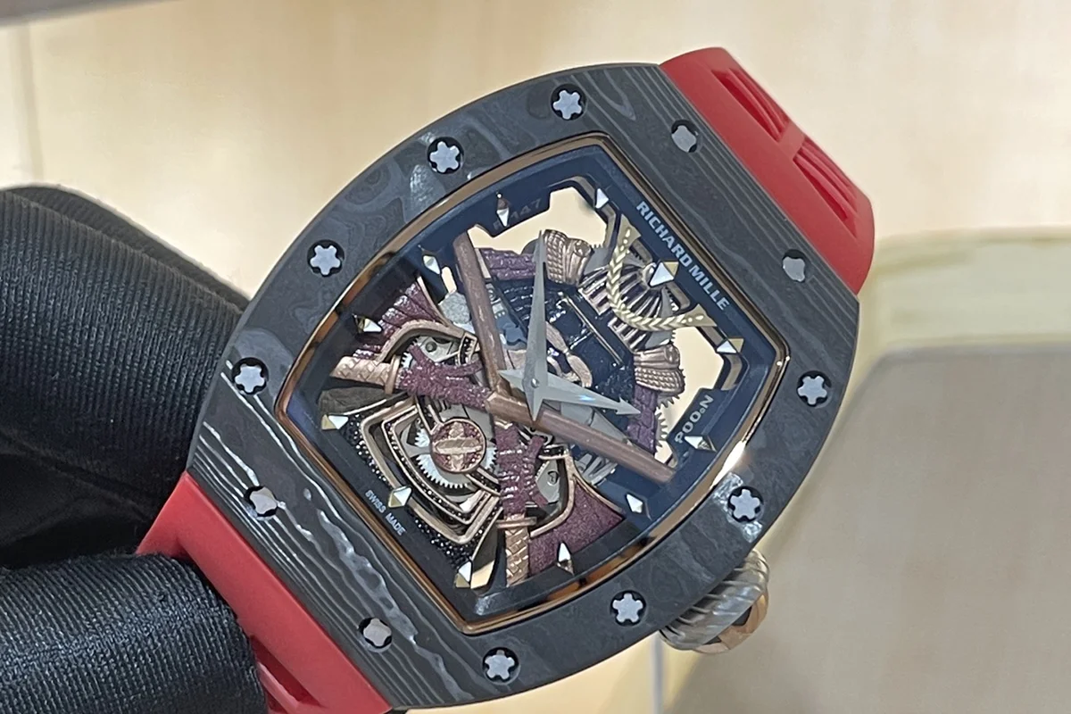 RM047 Tourbillon Samurai NTPT Carbon on Red Rubber Strap