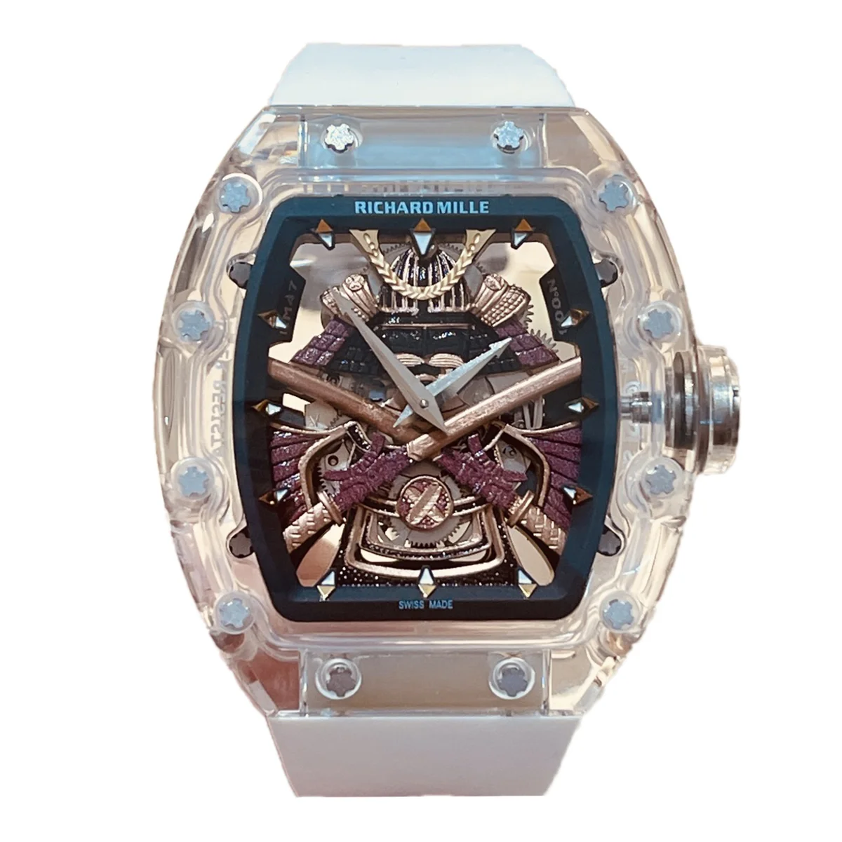 RM047 Tourbillon Samurai Sapphire on White Rubber Strap