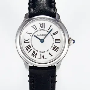 Ronde De Cartier 29mm DRF 1:1 Best Edition Sandblasted Silver-Plated White Dial on Black Leather Strap Ronda Quartz