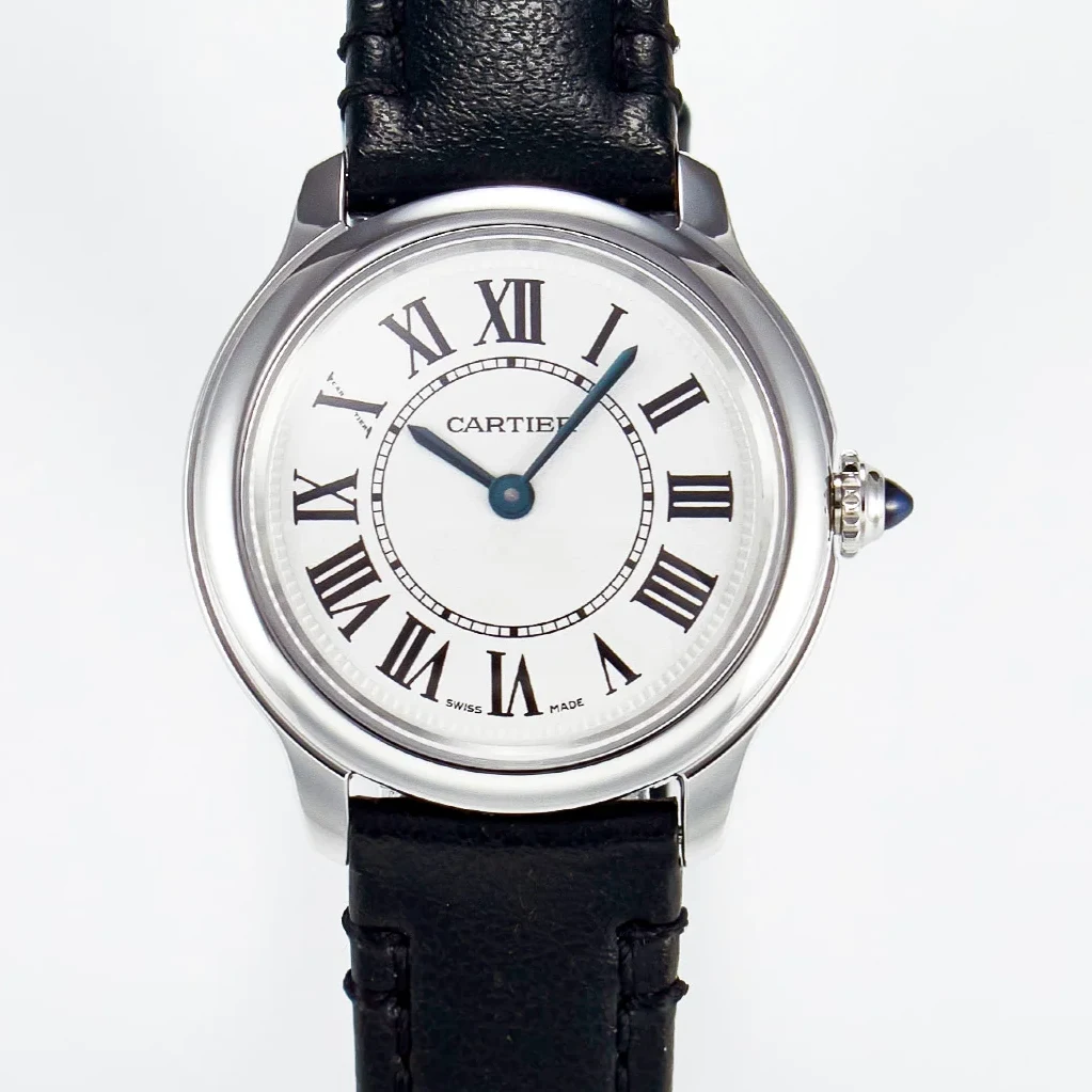 Ronde De Cartier 29mm DRF 1:1 Best Edition Sandblasted Silver-Plated White Dial on Black Leather Strap Ronda Quartz
