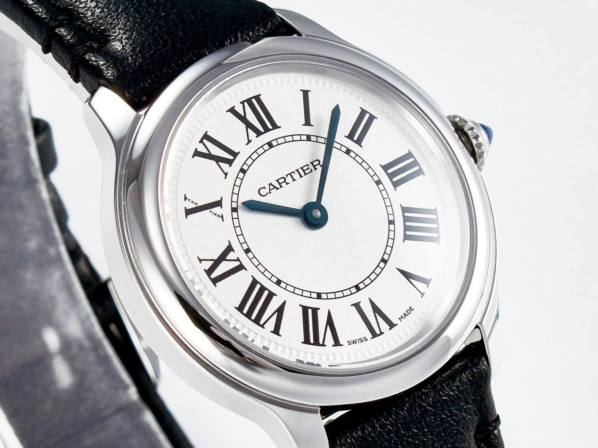 Ronde De Cartier 29mm DRF 1:1 Best Edition Sandblasted Silver-Plated White Dial on Black Leather Strap Ronda Quartz