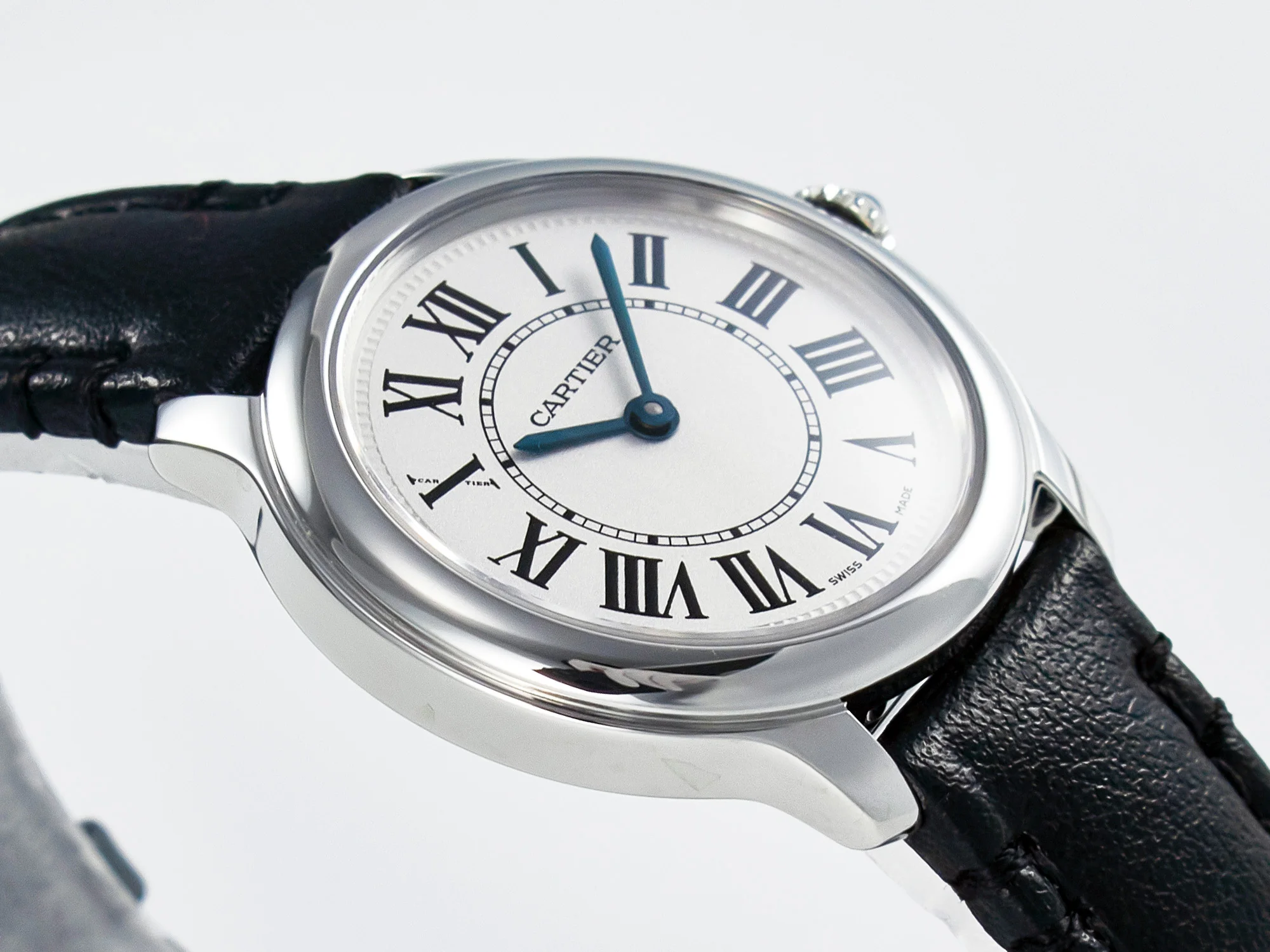 Ronde De Cartier 29mm DRF 1:1 Best Edition Sandblasted Silver-Plated White Dial on Black Leather Strap Ronda Quartz