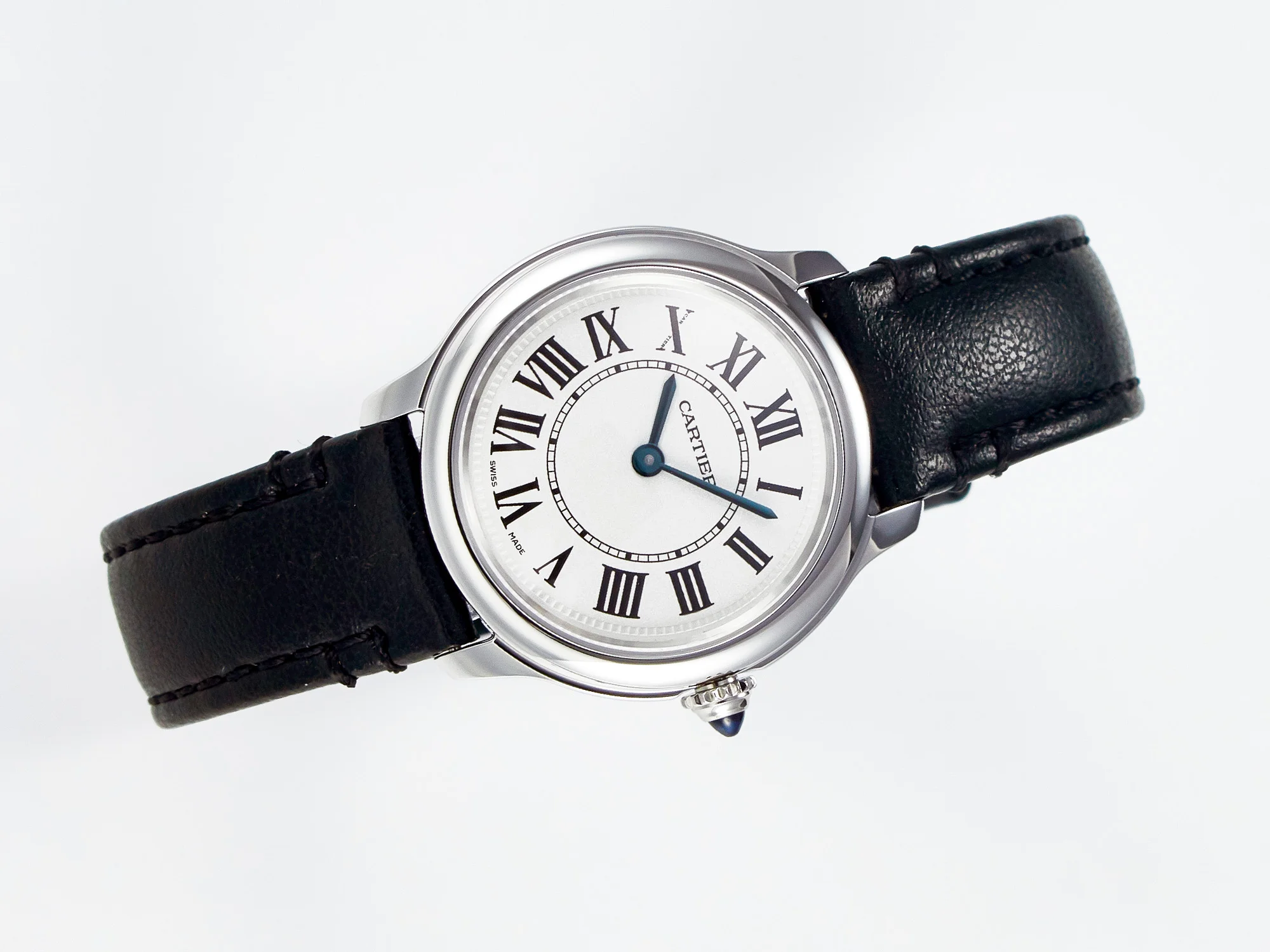Ronde De Cartier 29mm DRF 1:1 Best Edition Sandblasted Silver-Plated White Dial on Black Leather Strap Ronda Quartz