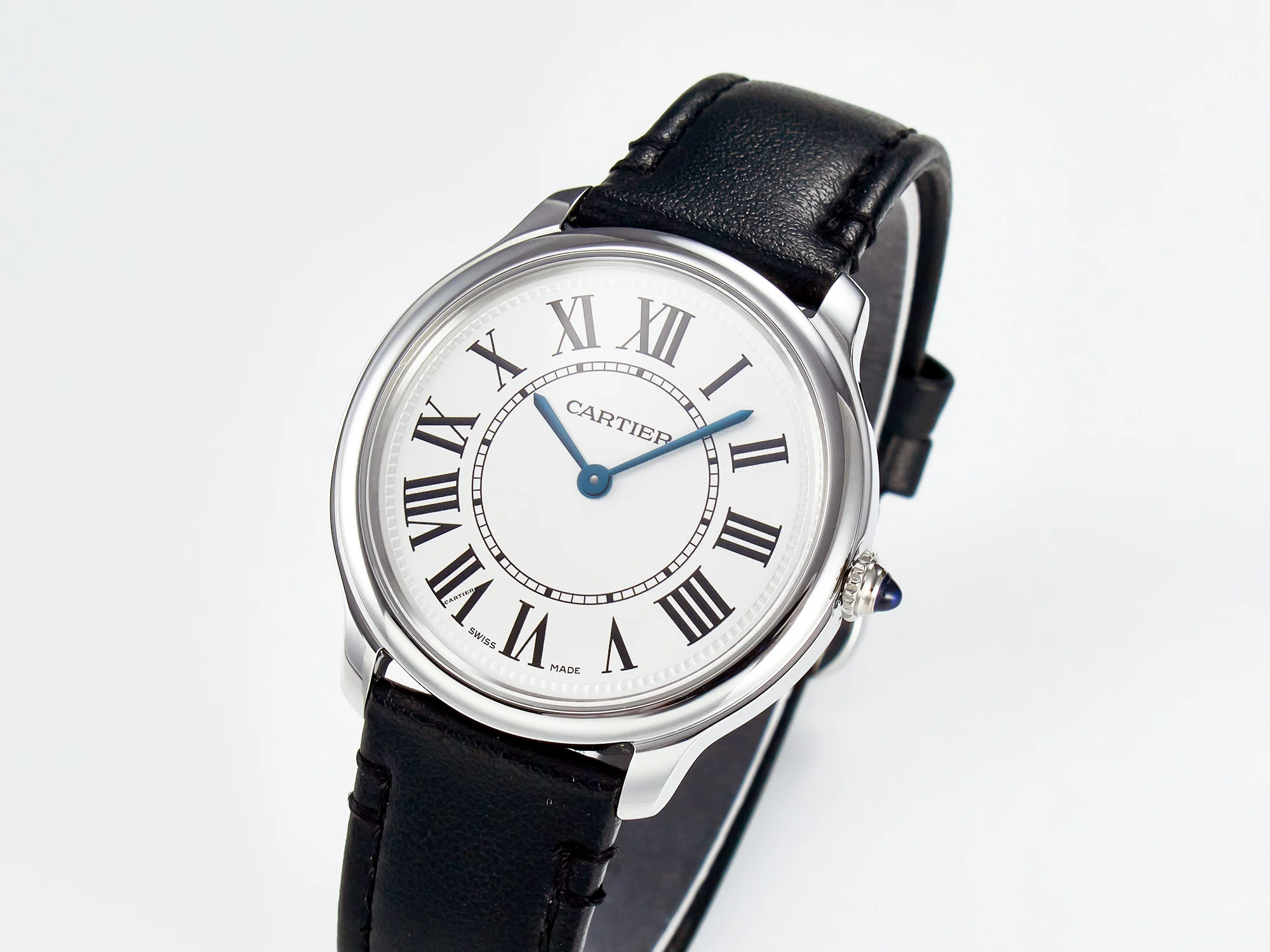 Ronde De Cartier 36mm DRF 1:1 Best Edition Sandblasted Silver-Plated White Dial on Black Leather Strap Ronda Quartz