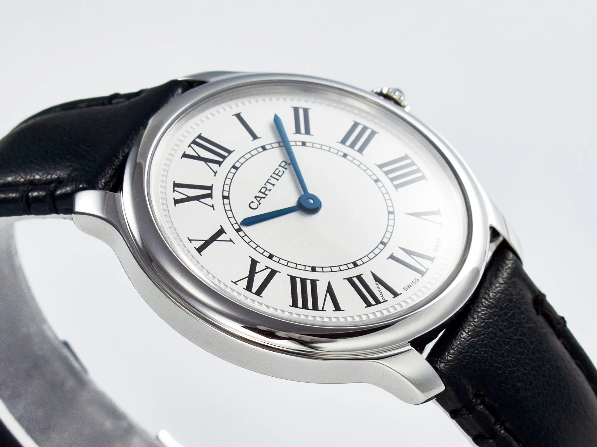 Ronde De Cartier 36mm DRF 1:1 Best Edition Sandblasted Silver-Plated White Dial on Black Leather Strap Ronda Quartz