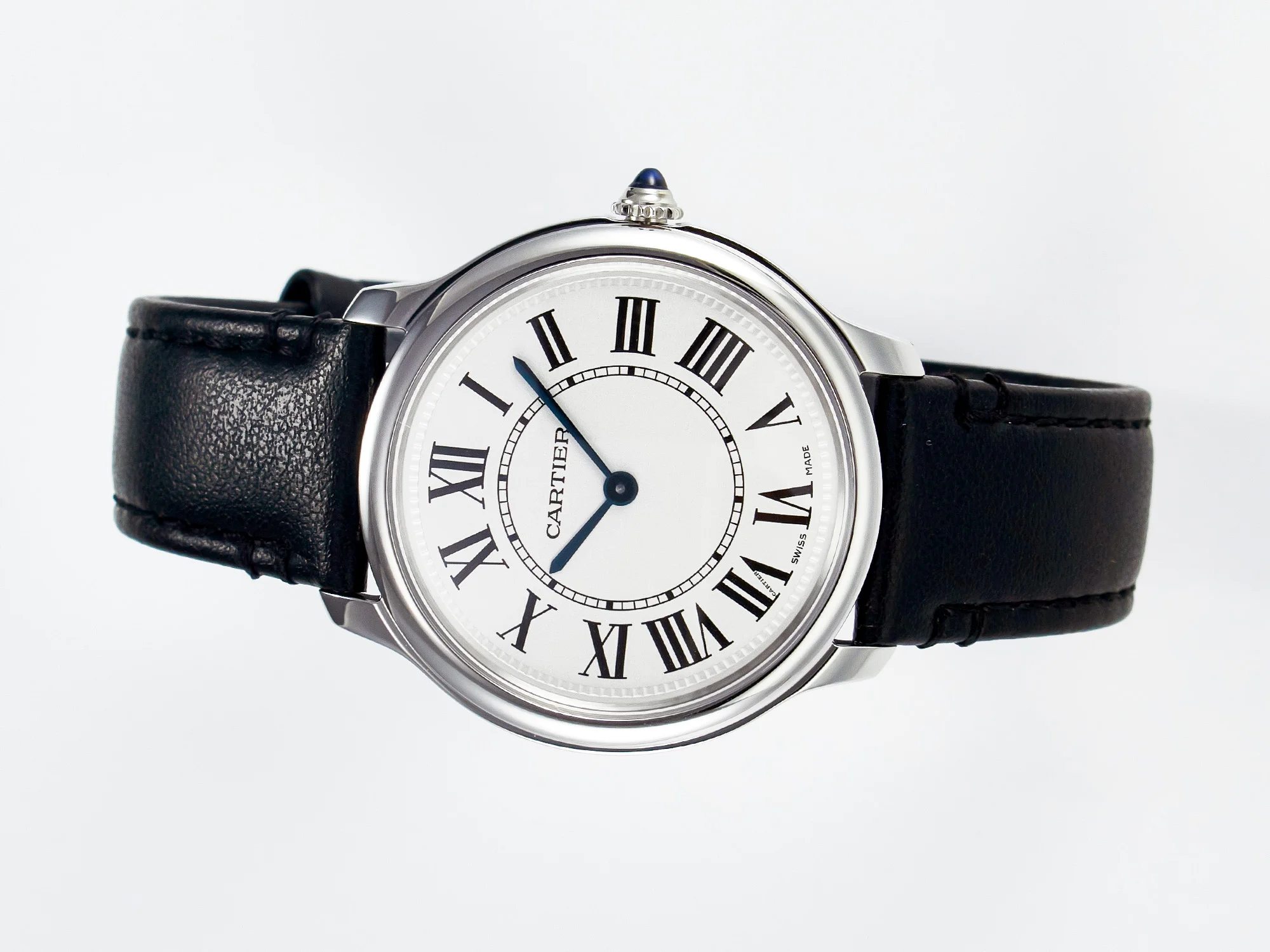 Ronde De Cartier 36mm DRF 1:1 Best Edition Sandblasted Silver-Plated White Dial on Black Leather Strap Ronda Quartz