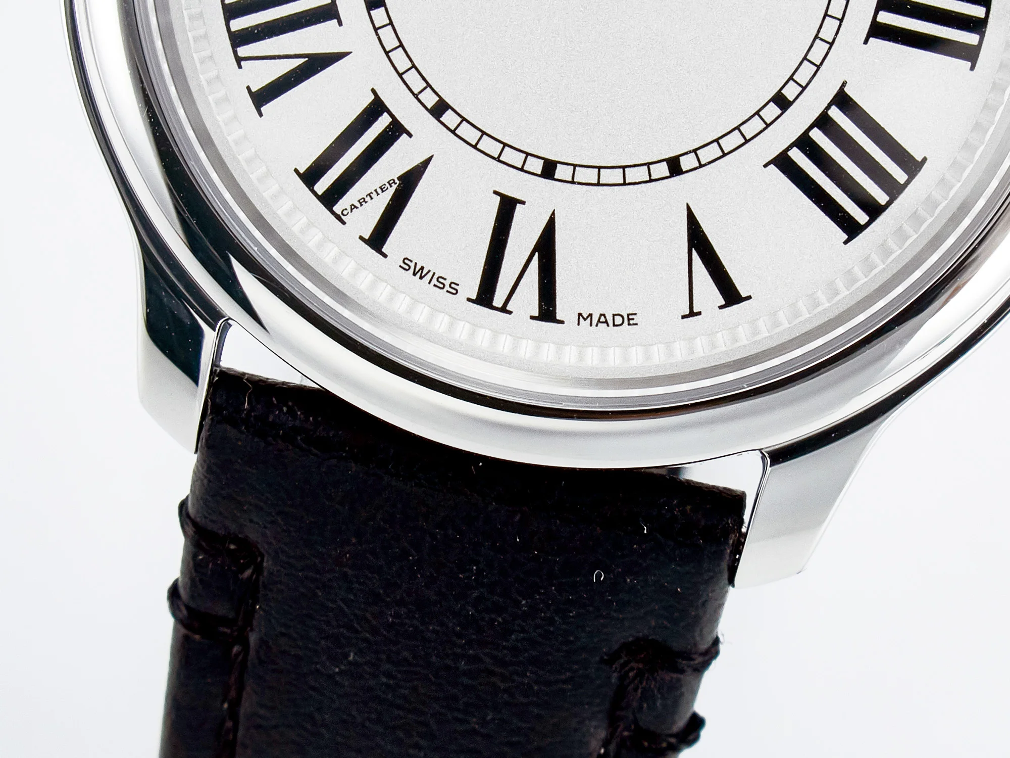 Ronde De Cartier 36mm DRF 1:1 Best Edition Sandblasted Silver-Plated White Dial on Black Leather Strap Ronda Quartz
