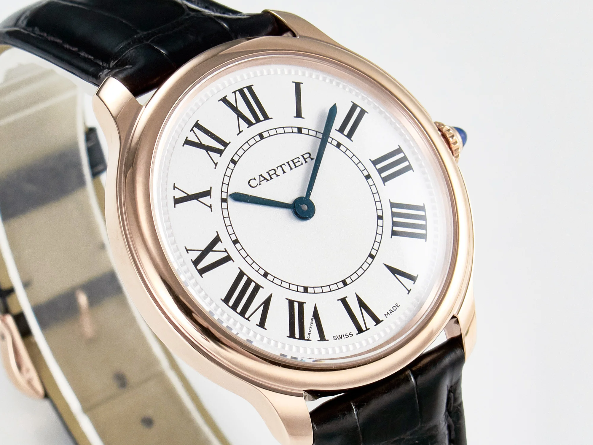 Ronde De Cartier 36mm RG DRF 1:1 Best Edition Sandblasted Silver-Plated White Dial on Black Leather Strap Ronda Quartz