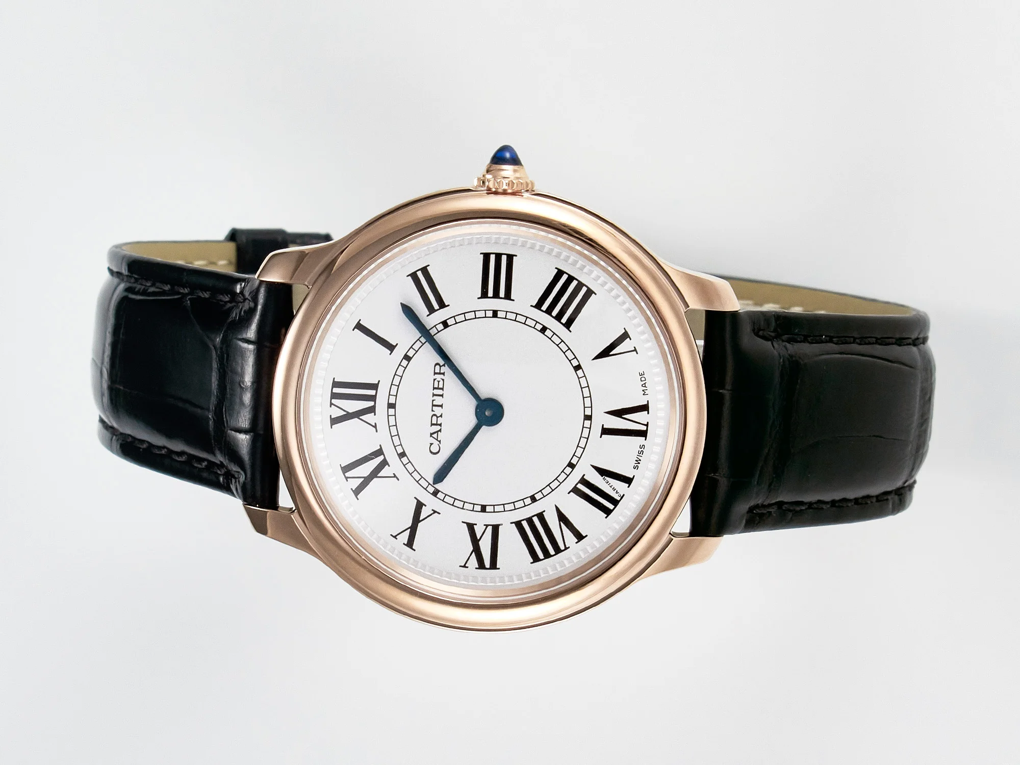 Ronde De Cartier 36mm RG DRF 1:1 Best Edition Sandblasted Silver-Plated White Dial on Black Leather Strap Ronda Quartz