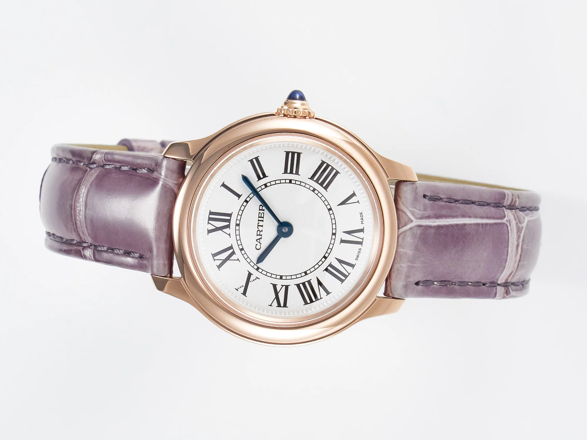 Ronde Louis Cartier 29mm RG DRF 1:1 Best Edition Sandblasted Beige Dial on Purple Leather Strap Ronda Quartz