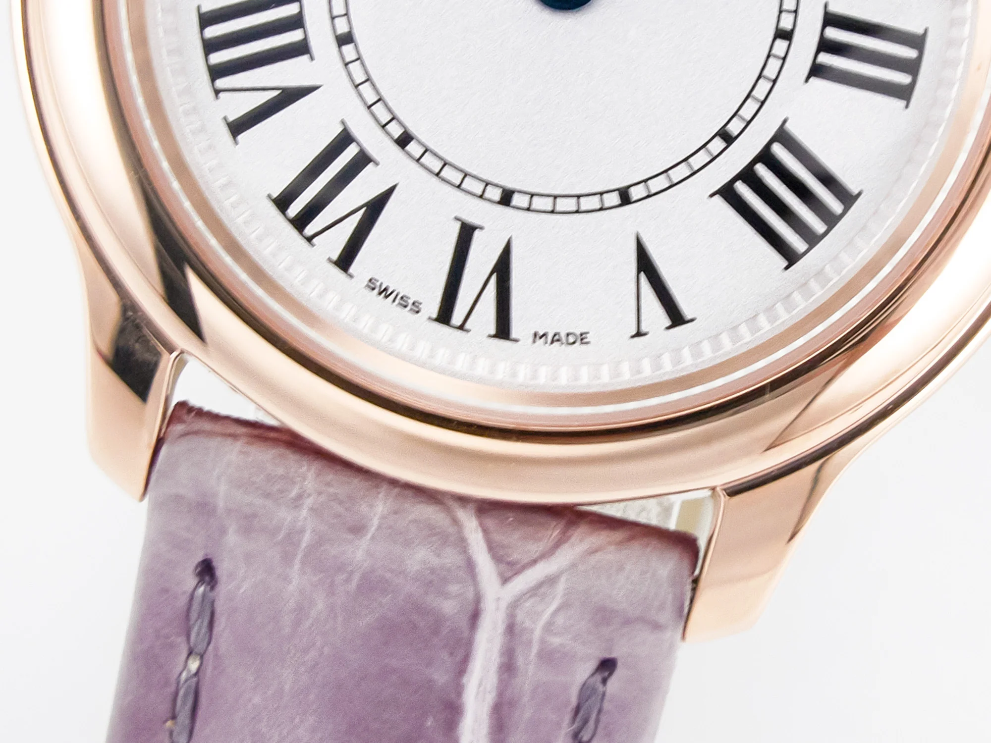 Ronde Louis Cartier 29mm RG DRF 1:1 Best Edition Sandblasted Beige Dial on Purple Leather Strap Ronda Quartz