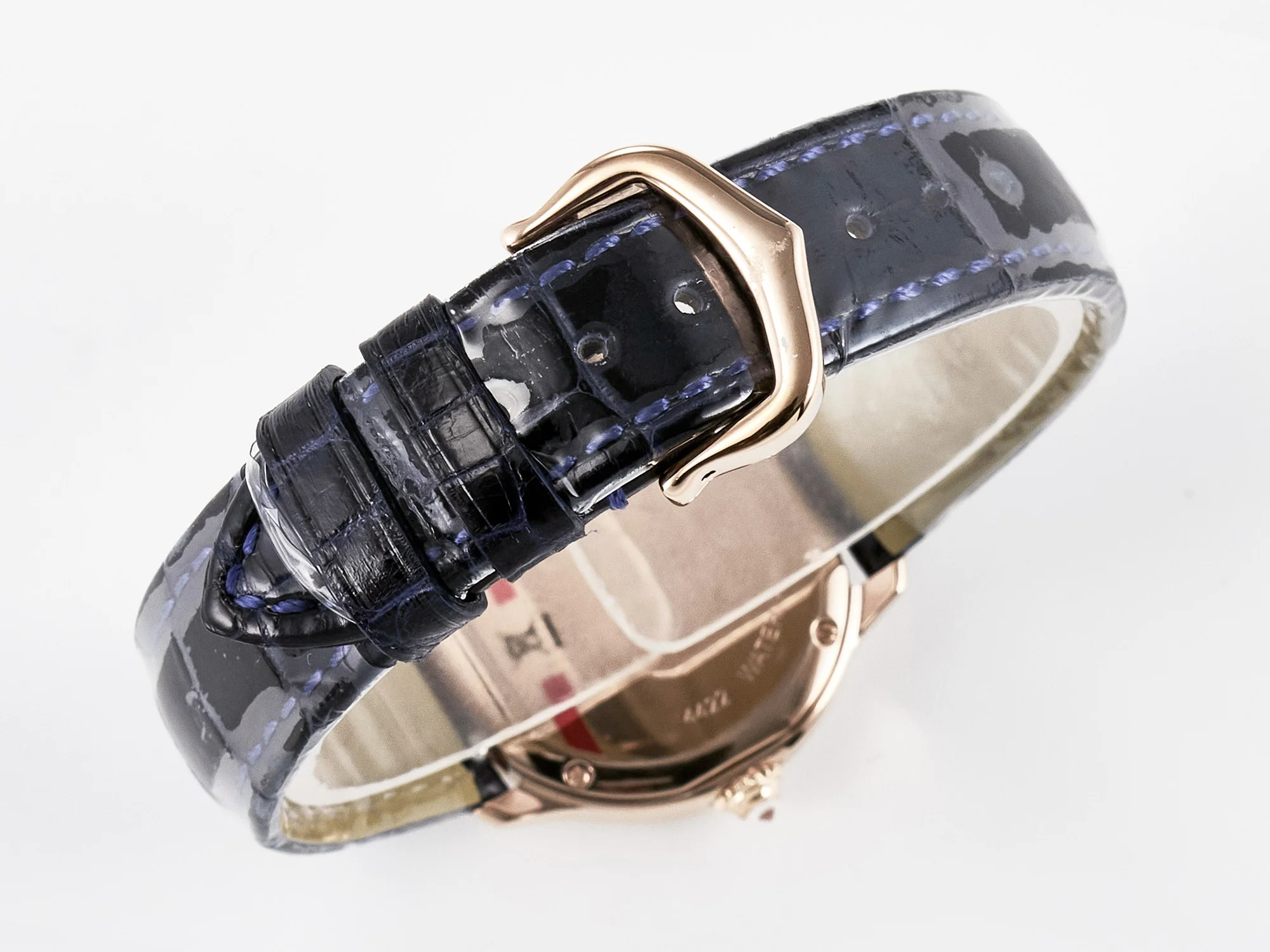 Ronde Louis Cartier 29mm RG DRF 1:1 Best Edition Sandblasted Beige Dial Diamonds Bezel on Blue Leather Strap Ronda Quartz