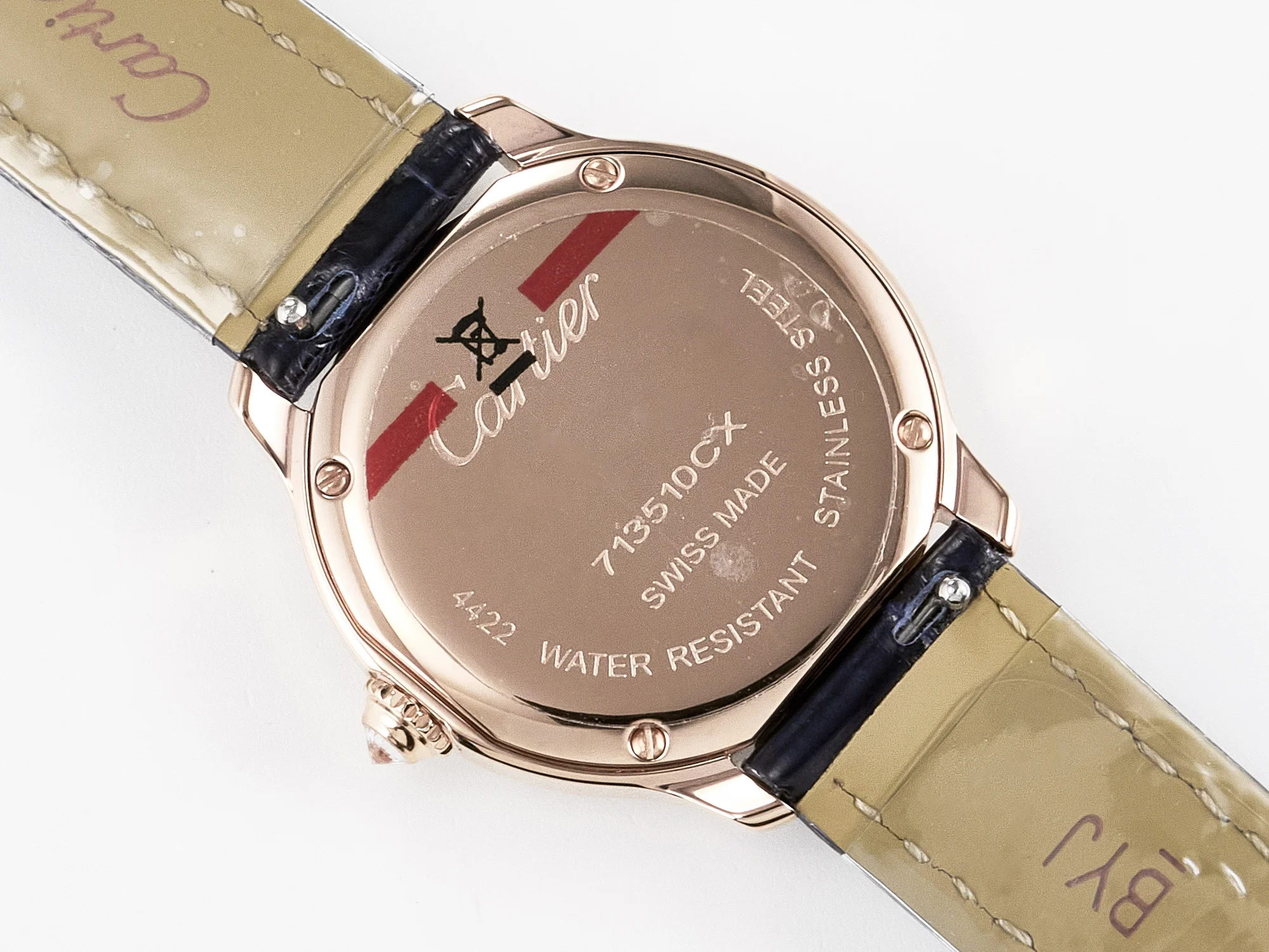 Ronde Louis Cartier 29mm RG DRF 1:1 Best Edition Sandblasted Beige Dial Diamonds Bezel on Blue Leather Strap Ronda Quartz