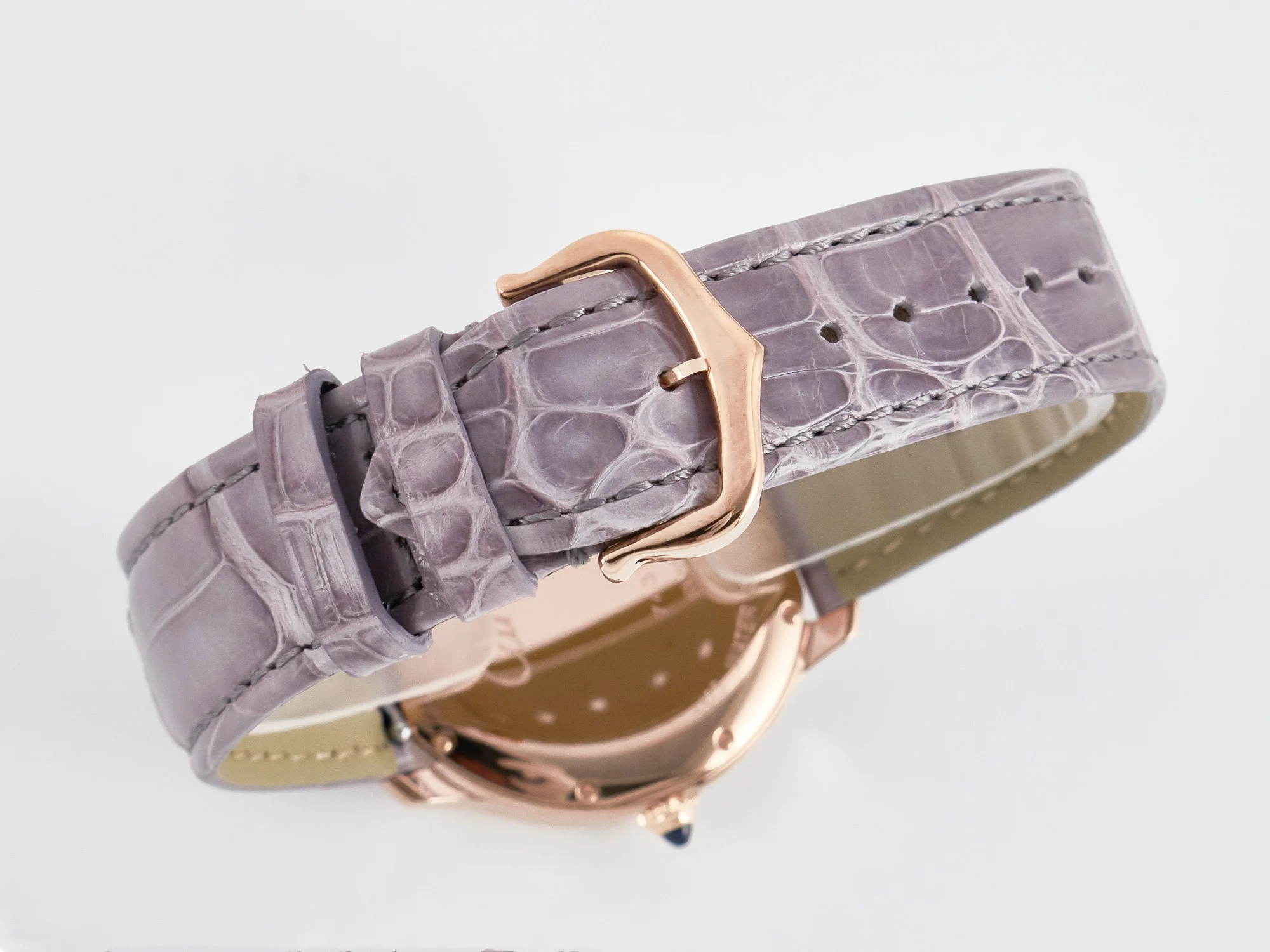 Ronde Louis Cartier 36mm RG DRF 1:1 Best Edition Sandblasted Beige Dial on Purple Leather Strap Ronda Quartz