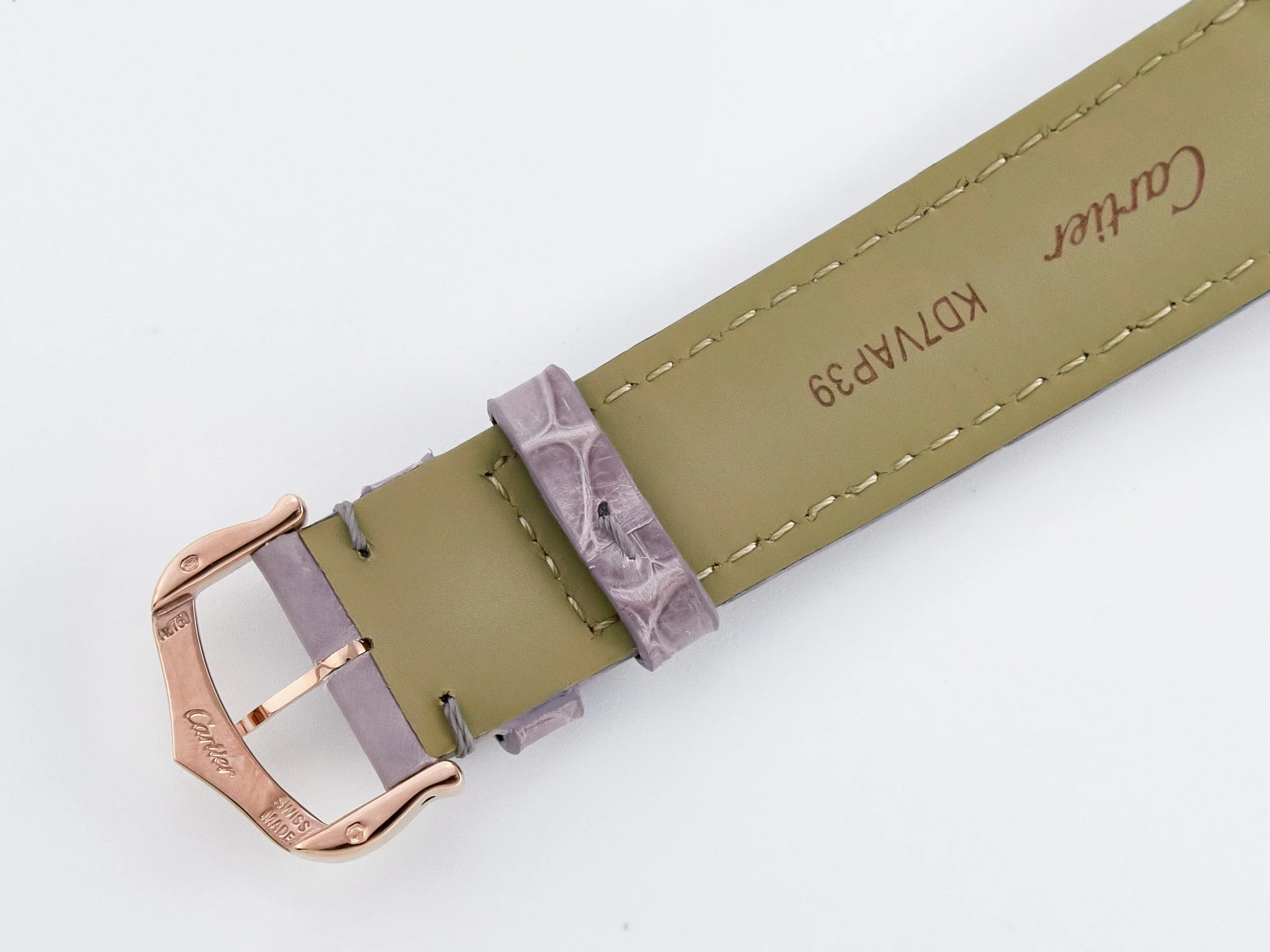 Ronde Louis Cartier 36mm RG DRF 1:1 Best Edition Sandblasted Beige Dial on Purple Leather Strap Ronda Quartz