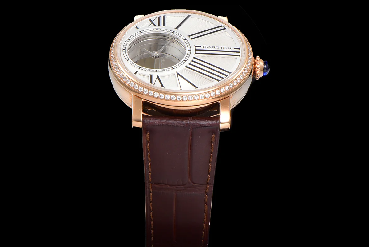 Rotonde De Cartier White Dial with Diamond Bezel in Rose Gold