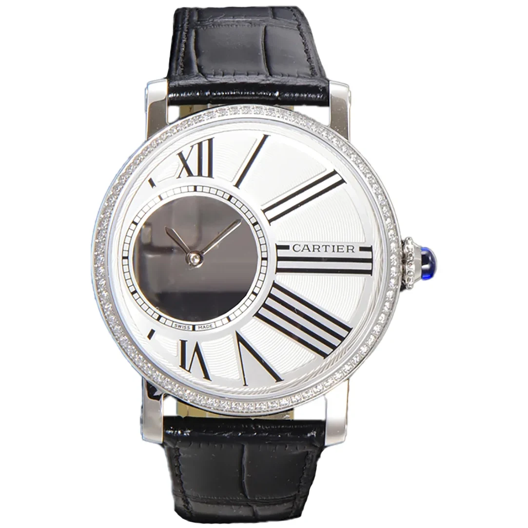 Rotonde De Cartier White Dial with Diamond Bezel in Steel
