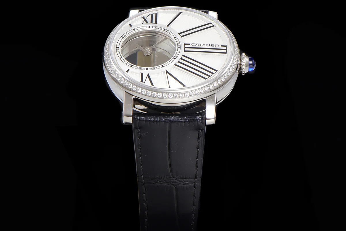 Rotonde De Cartier White Dial with Diamond Bezel in Steel
