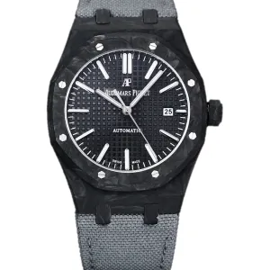 Royal Oak 15400 Black Dial in Carbon Fibre on Grey Nylon Strap
