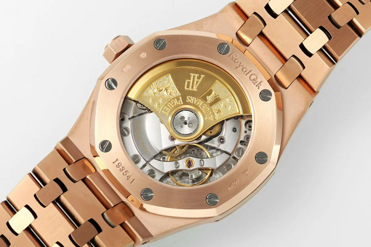 Royal Oak 15450ST 37mm Champagne Dial in Rose Gold with Rainbow Diamond Bezel
