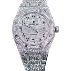 Royal Oak 41mm 15400 Iced Out Steel in Arabic Markers