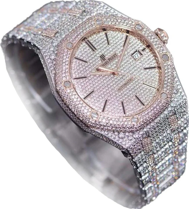 Royal Oak 41mm 15400 Iced Out Steel/Rose Gold in Stick Markers