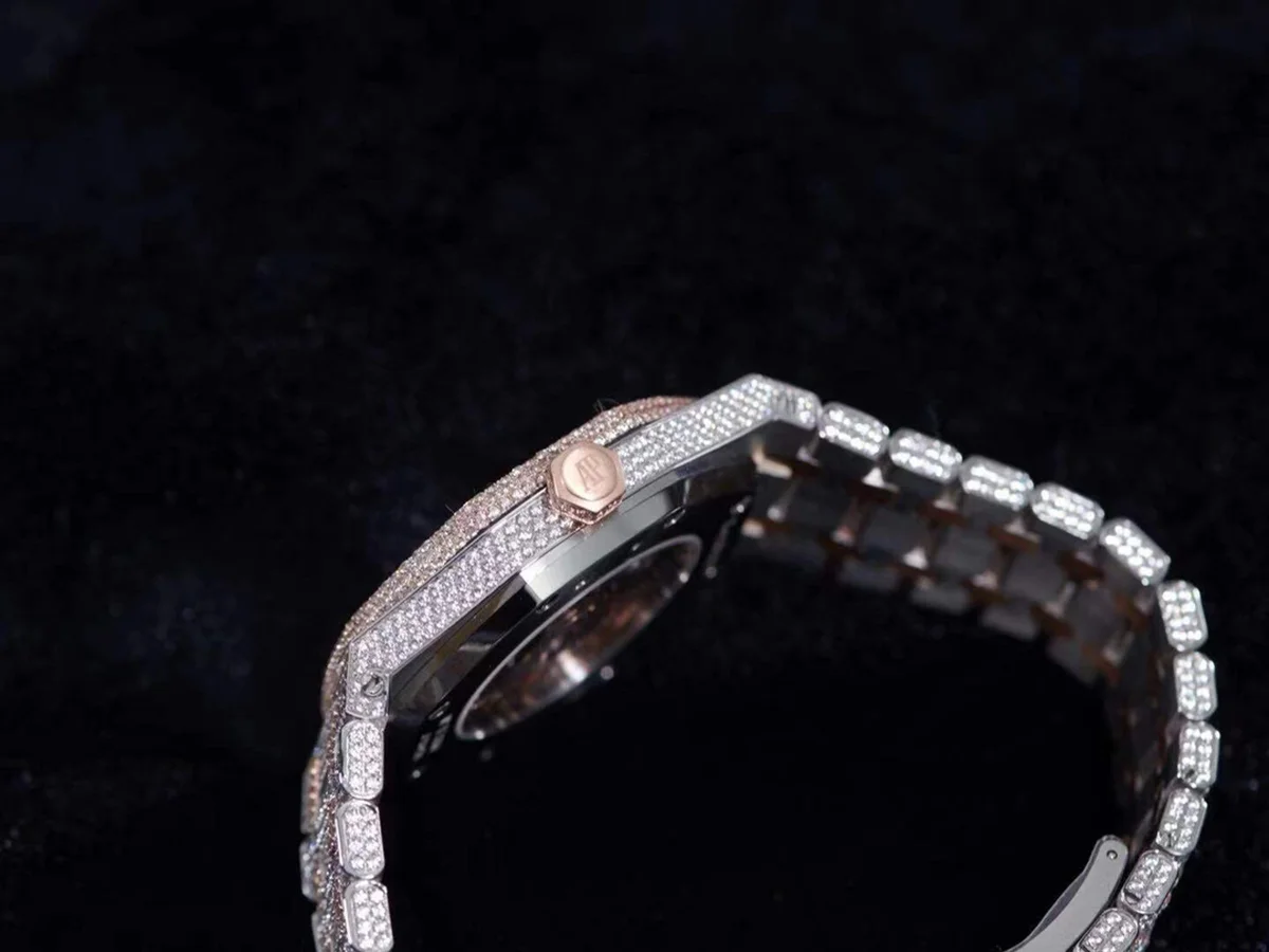 Royal Oak 41mm 15400 Iced Out Steel/Rose Gold in Stick Markers