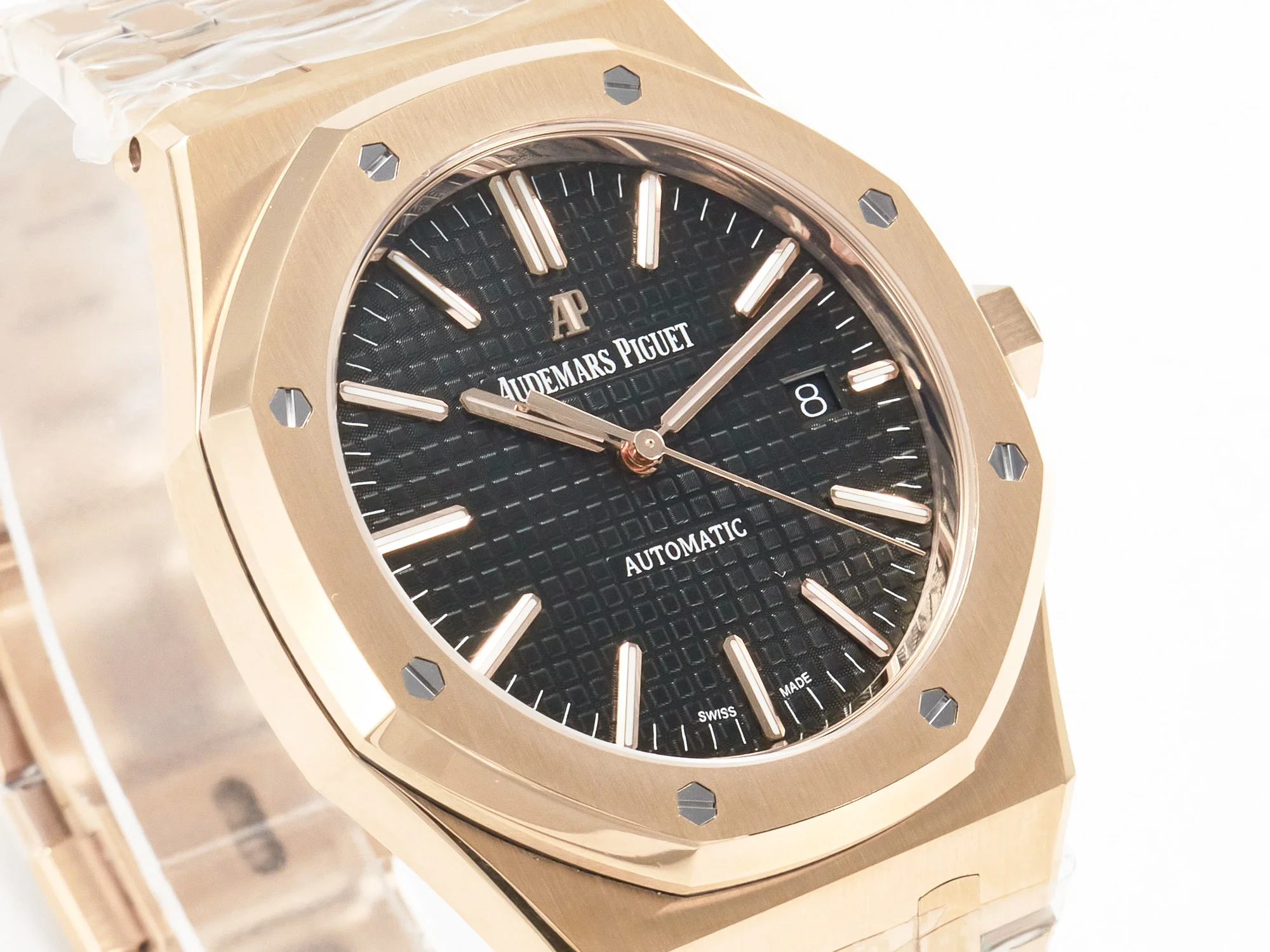 Royal Oak 41mm 15400 RG ZF 1:1 Best Edition Black Textured Dial on RG Bracelet V2 SA3120 Super Clone