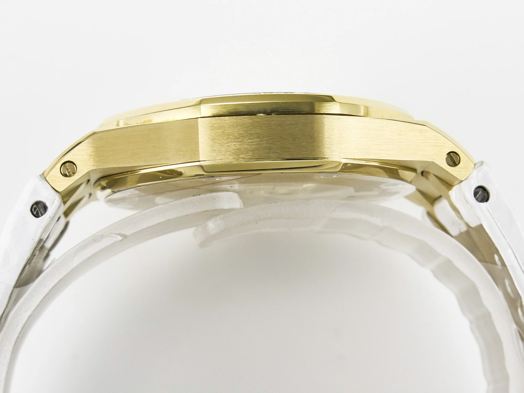 Royal Oak Ladies 33mm YG DRF Best Edition MOP Dial Diamonds Bezel on White Rubber Strap ETA Quartz