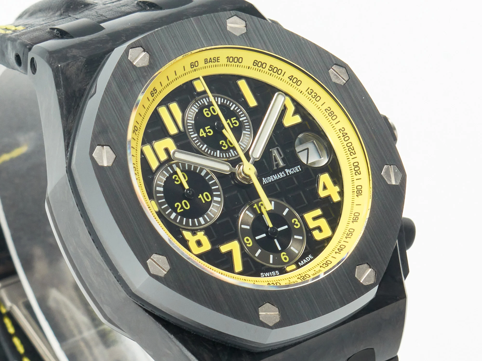 Royal Oak Offshore Bumble Bee Forged Carbon 1:1 JF Best Edition on Leather Strap A7750 w/ Cyclops & DW Mod