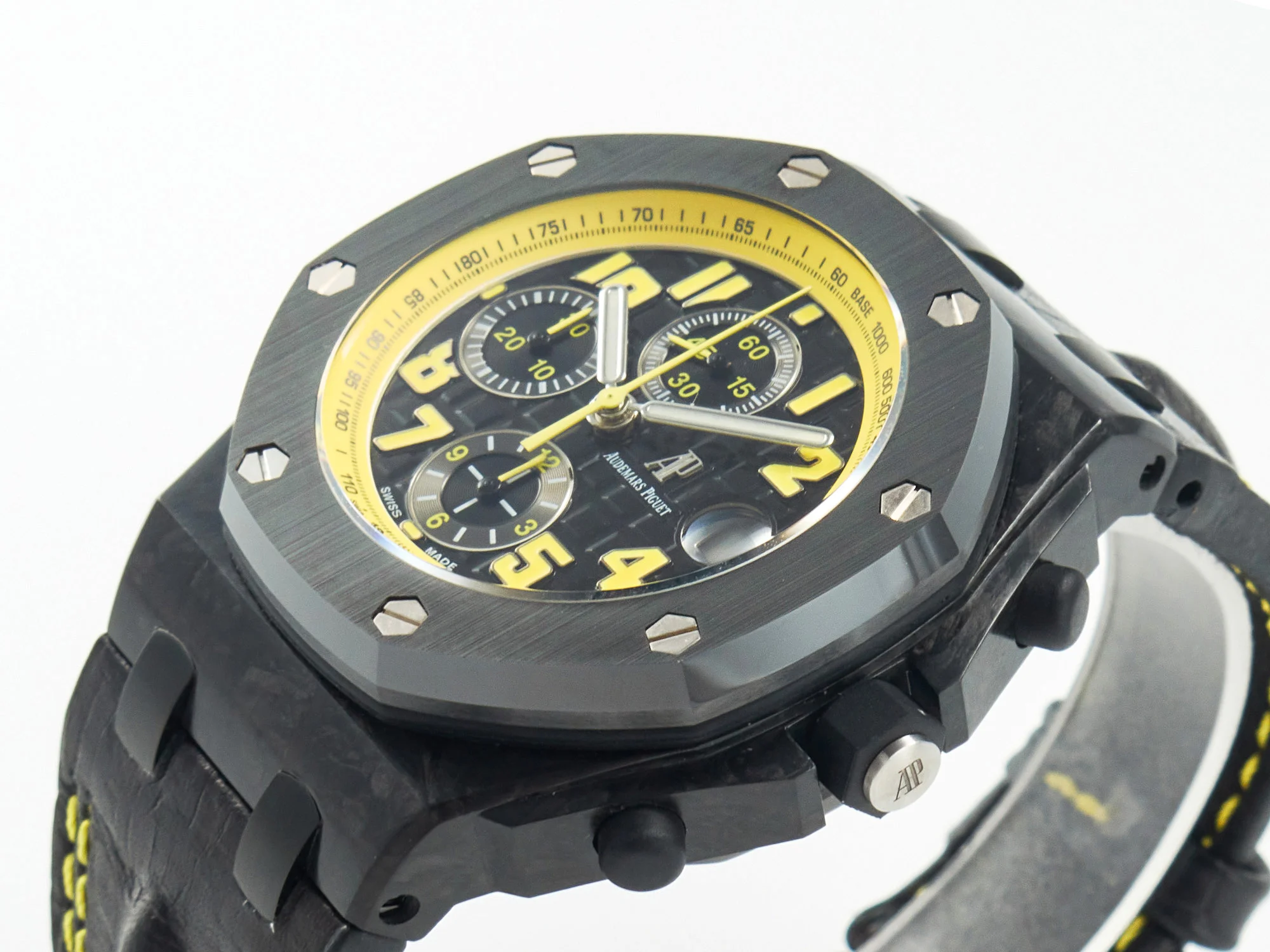 Royal Oak Offshore Bumble Bee Forged Carbon 1:1 JF Best Edition on Leather Strap A7750 w/ Cyclops & DW Mod