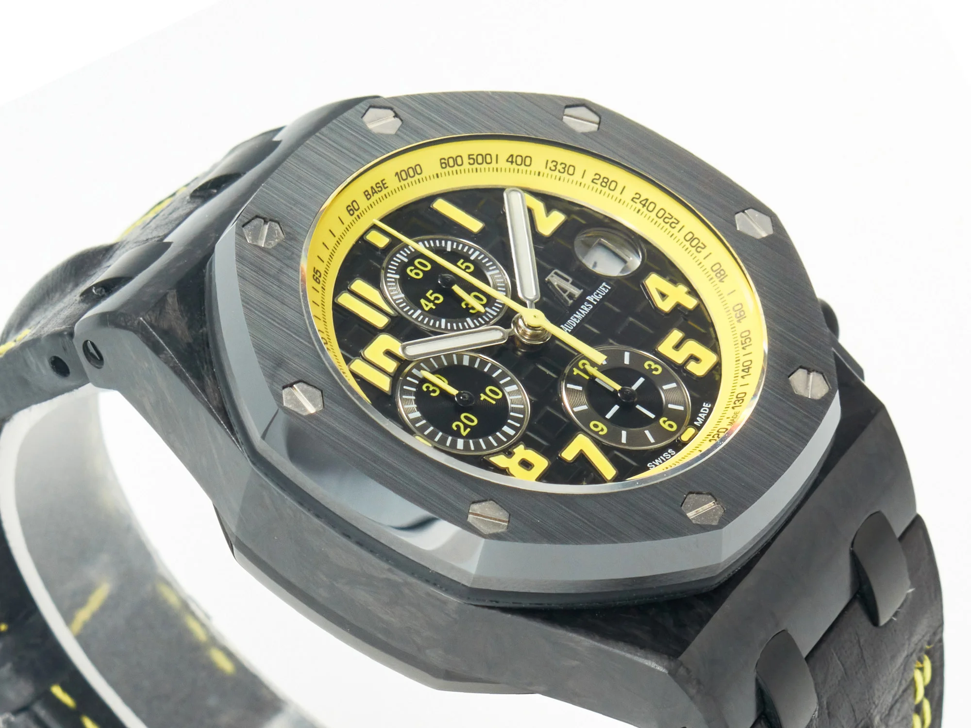 Royal Oak Offshore Bumble Bee Forged Carbon 1:1 JF Best Edition on Leather Strap A7750 w/ Cyclops & DW Mod