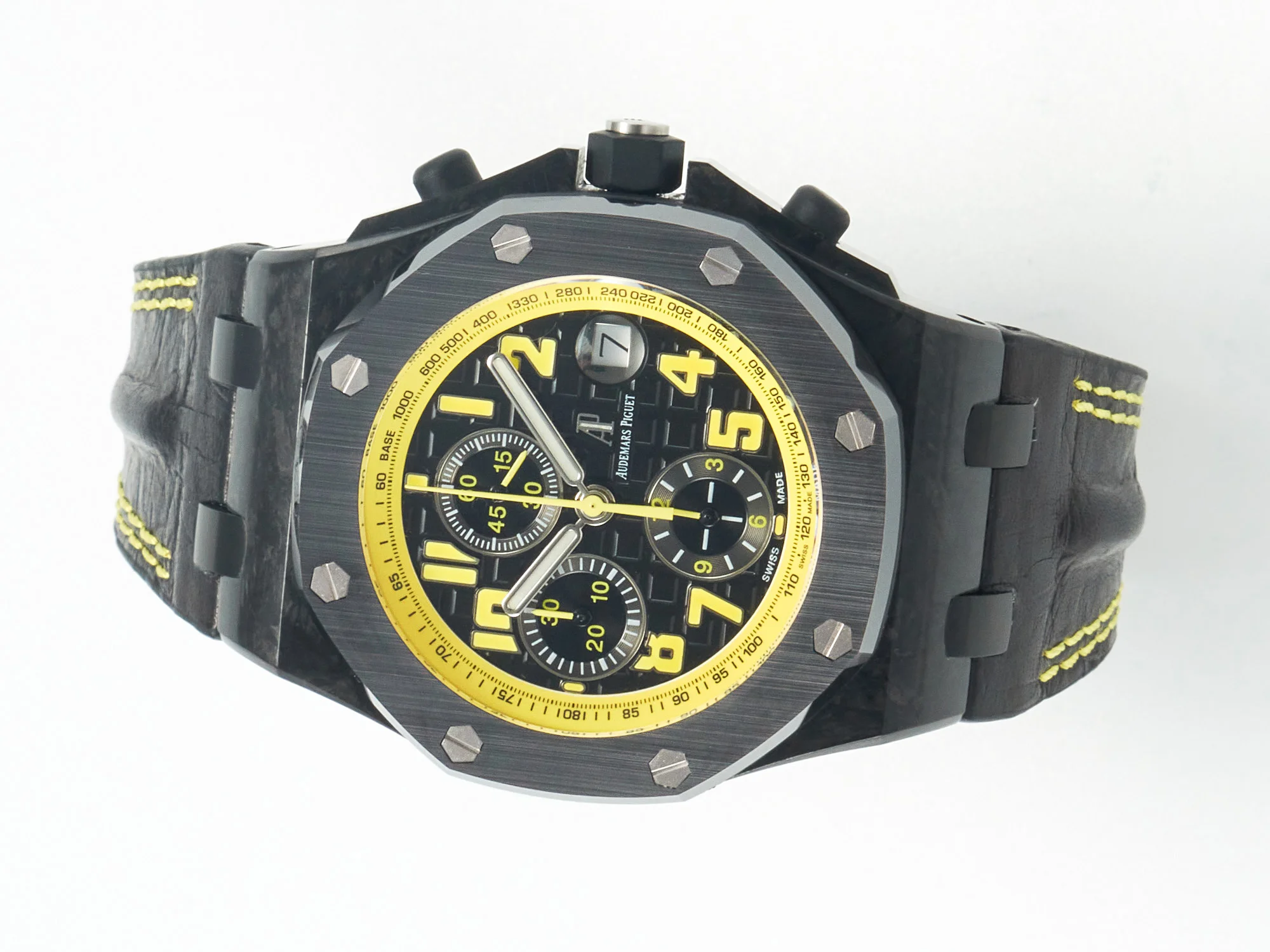 Royal Oak Offshore Bumble Bee Forged Carbon 1:1 JF Best Edition on Leather Strap A7750 w/ Cyclops & DW Mod