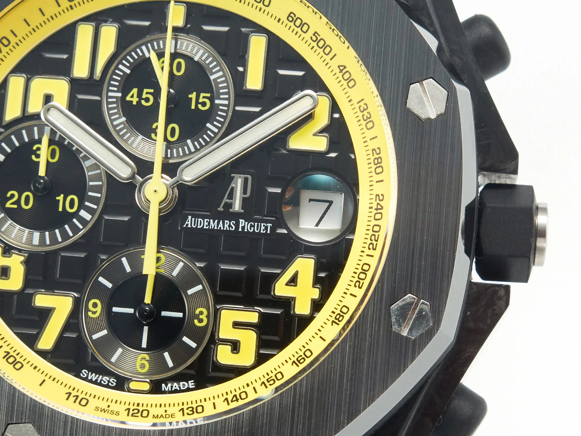 Royal Oak Offshore Bumble Bee Forged Carbon 1:1 JF Best Edition on Leather Strap A7750 w/ Cyclops & DW Mod