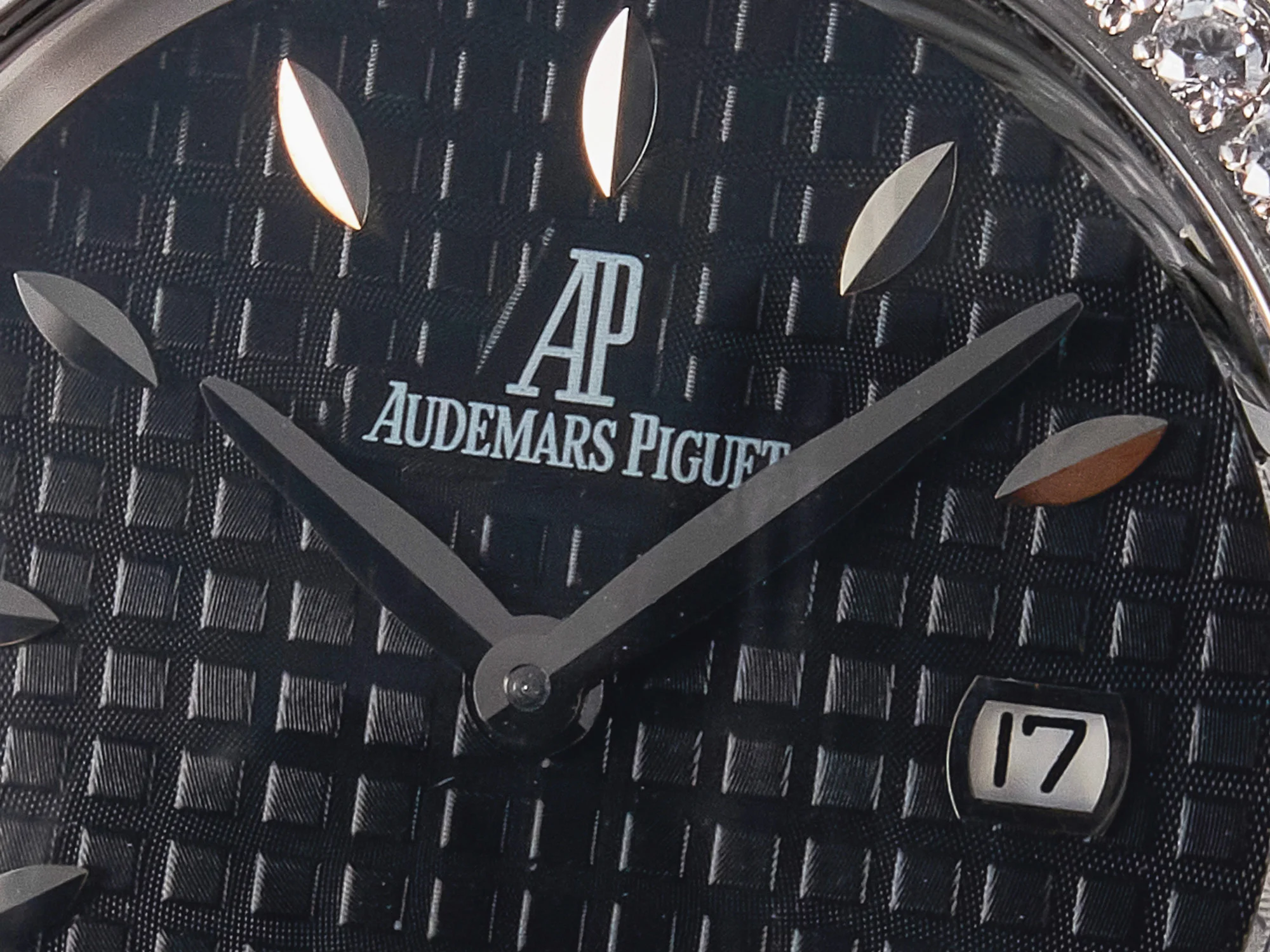Royal Oak Offshore Ladies 33mm SS DRF Best Edition Black Dial Diamonds Bezel on Black Leather Strap ETA Quartz