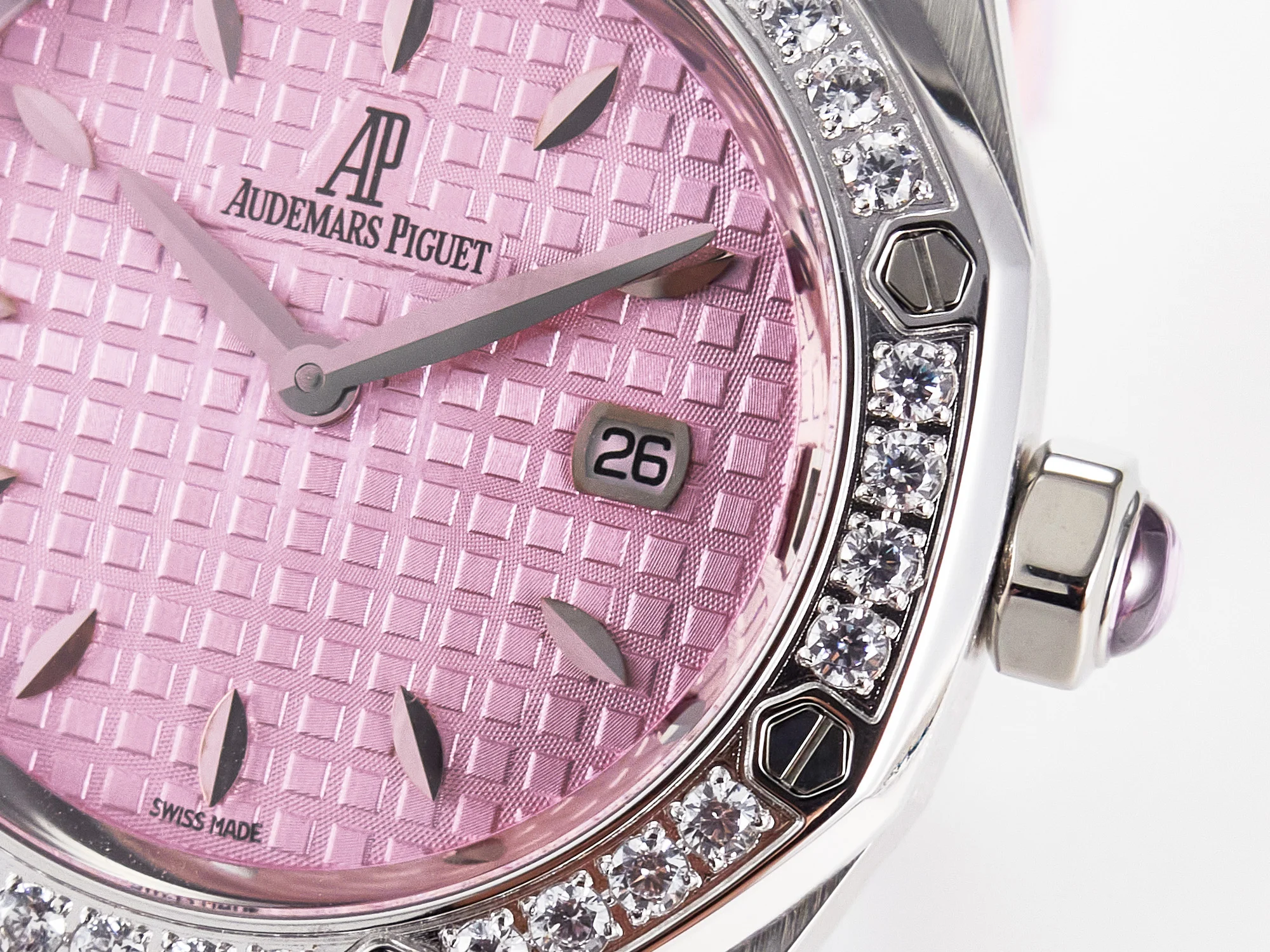 Royal Oak Offshore Ladies 33mm SS DRF Best Edition Pink Dial Diamonds Bezel on Pink Leather Strap ETA Quartz