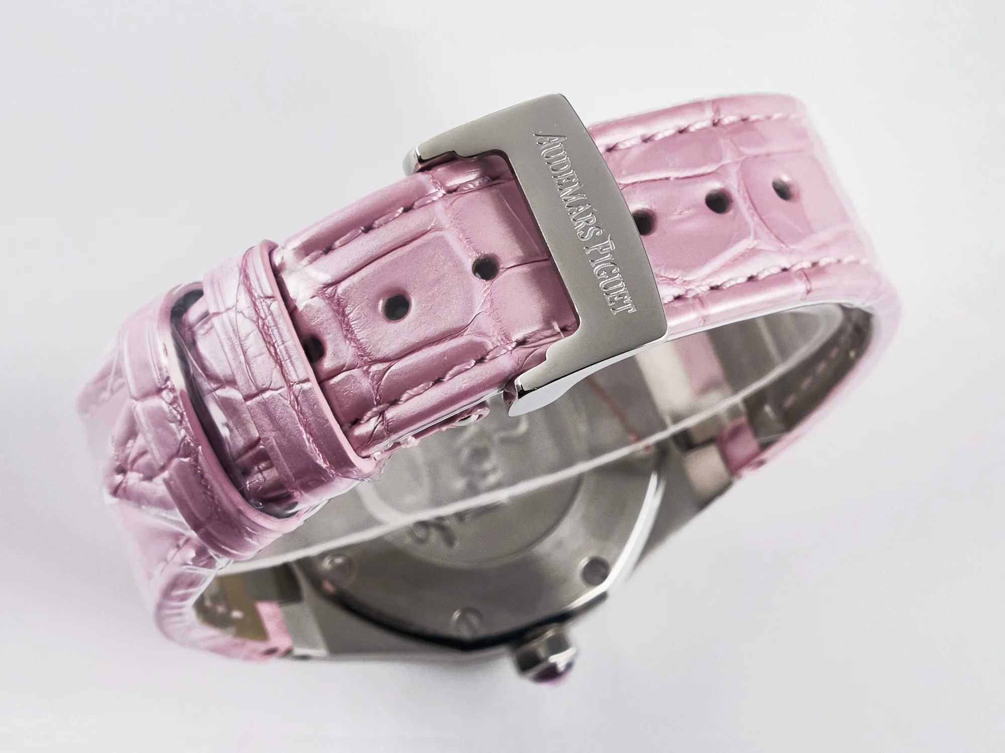 Royal Oak Offshore Ladies 33mm SS DRF Best Edition Pink Dial Diamonds Bezel on Pink Leather Strap ETA Quartz