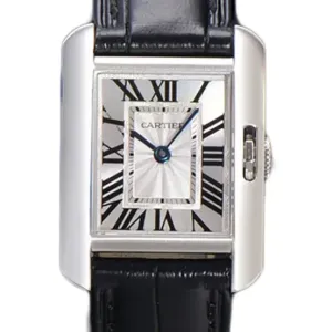 Tank Anglaise 30.2mm White Dial in Steel on Leather Strap