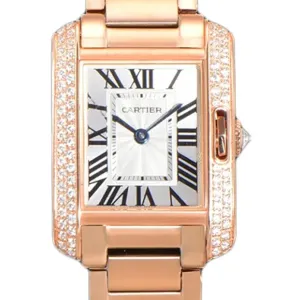 Tank Anglaise 30.2mm White Dial with Diamond Bezel in Rose Gold