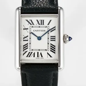 Tank Must Large SS 33.7mm DRF 1:1 Best Edition White Dial on Black Leather Strap Swiss Quartz